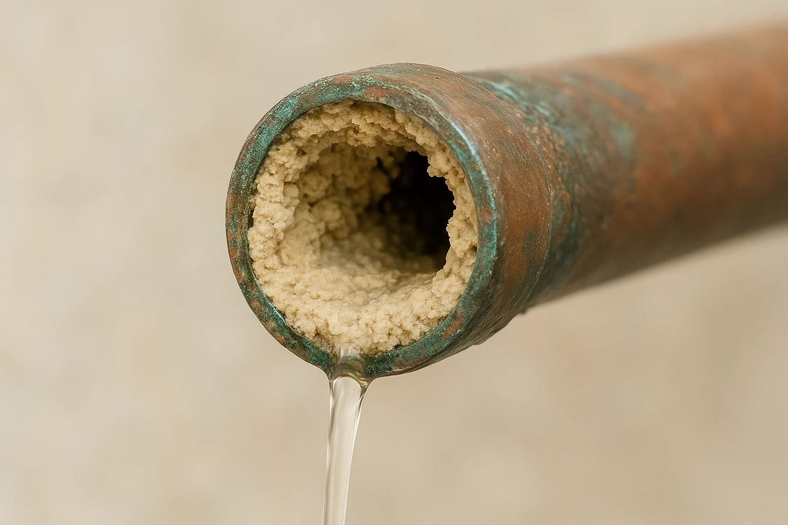 Mineral scale buildup inside a commercial kitchen water pipe