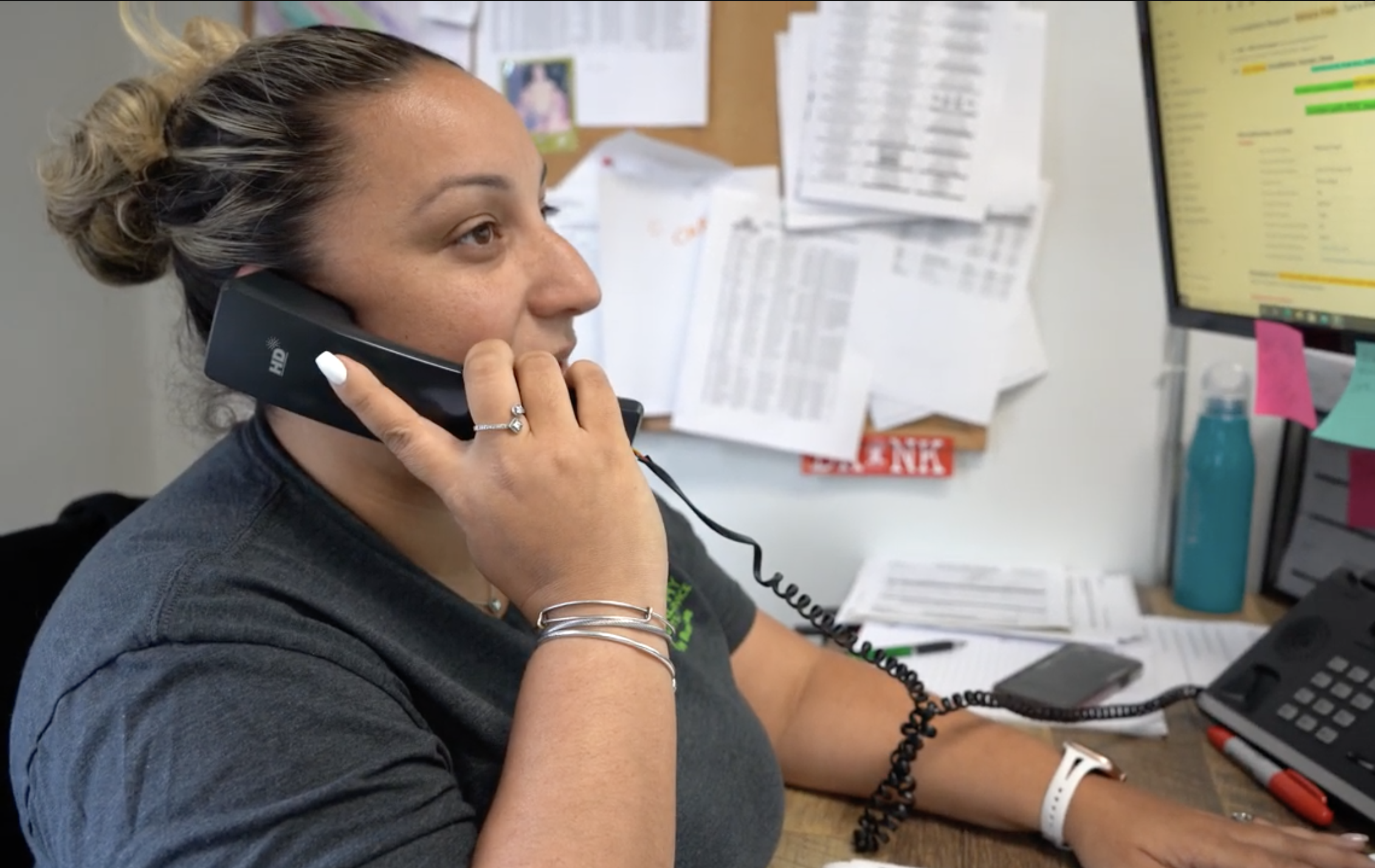 Geraldine, Malachy's service manager, on the phone